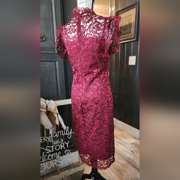 Enfocus Studio Red Lace Midi Dress - Picture 4 of 9